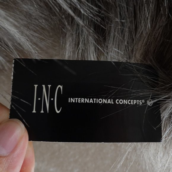 INC Womens Faux Fur Hook-And-Eye Closure Color Block Jacket Beige - Picture 8 of 11